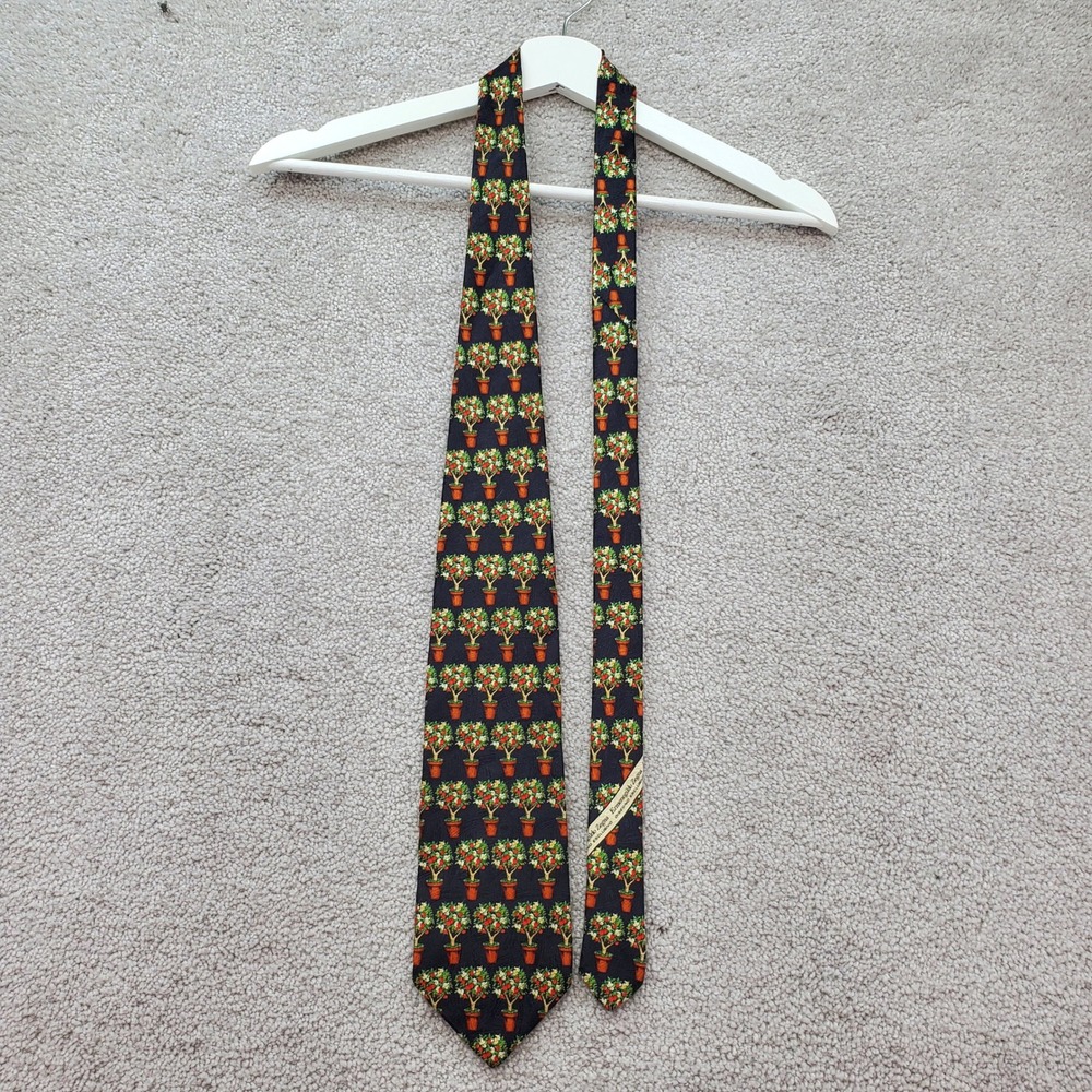 Ermenegildo Zegna Silk Necktie Mens One Size Multicolor Fruit Tree Print Novelty